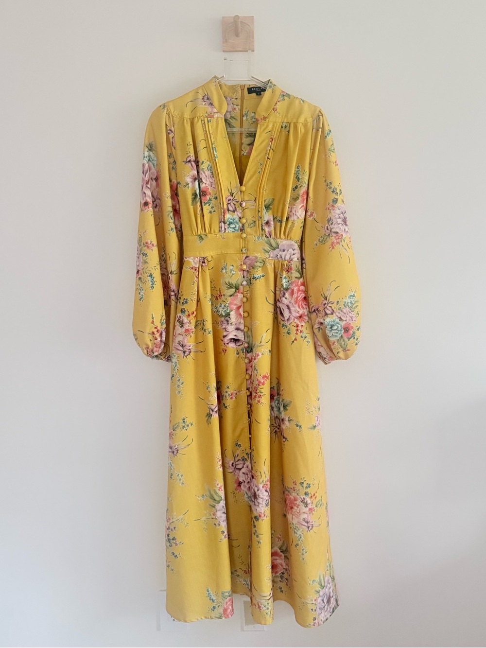 Beaulah Style Floral V-Neck Long Sleeve Maxi Dress - Yellow